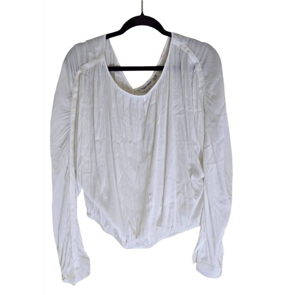 Calvin Klein Womens White Long-Sleeve Blouse M Pleated Textured Design - Picture 1 of 6